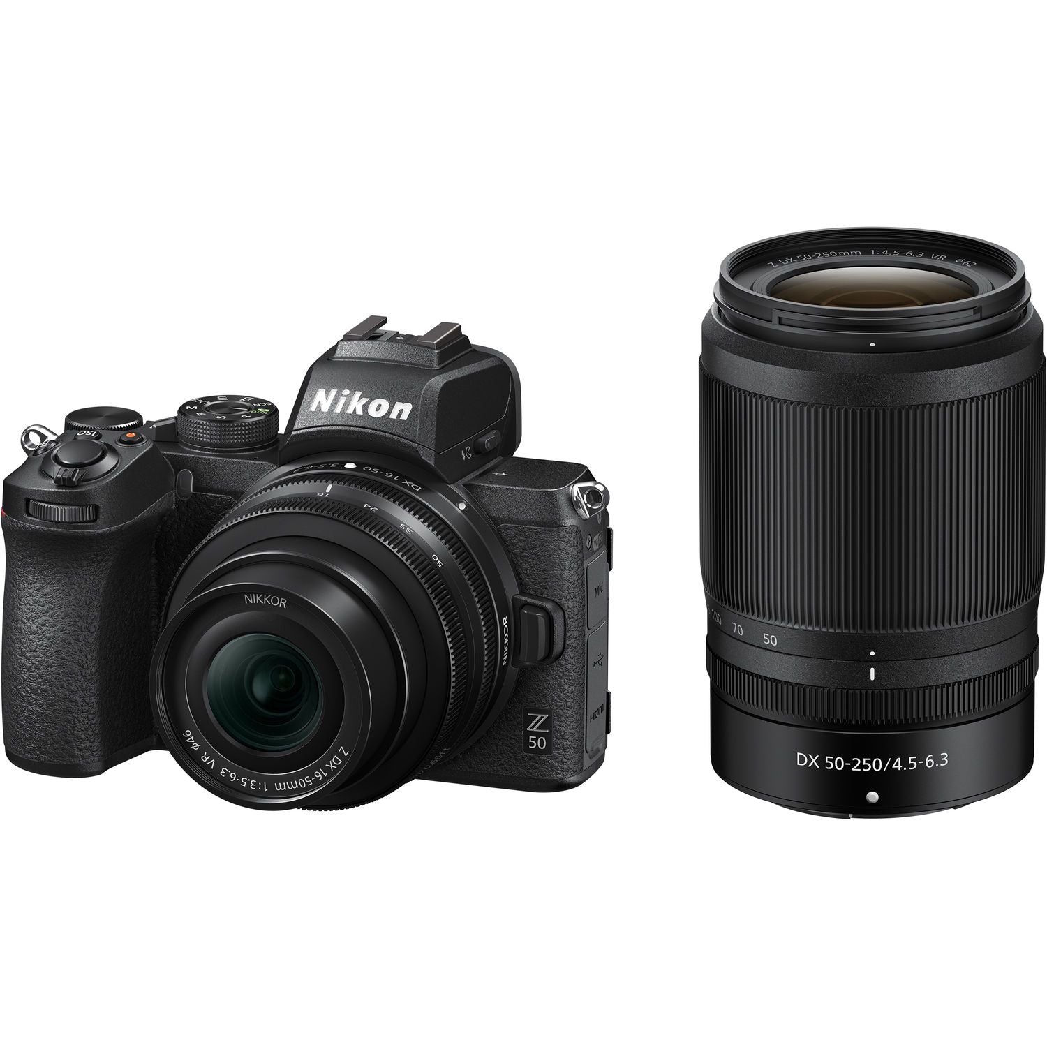 Nikon Z50 DX-format Mirrorless Camera  w/ 16-50mm F3.5-6.3 Nikkor Z DX Lens & 50-250mm F4.5-6.3 VR NIKKOR Z DX Lens