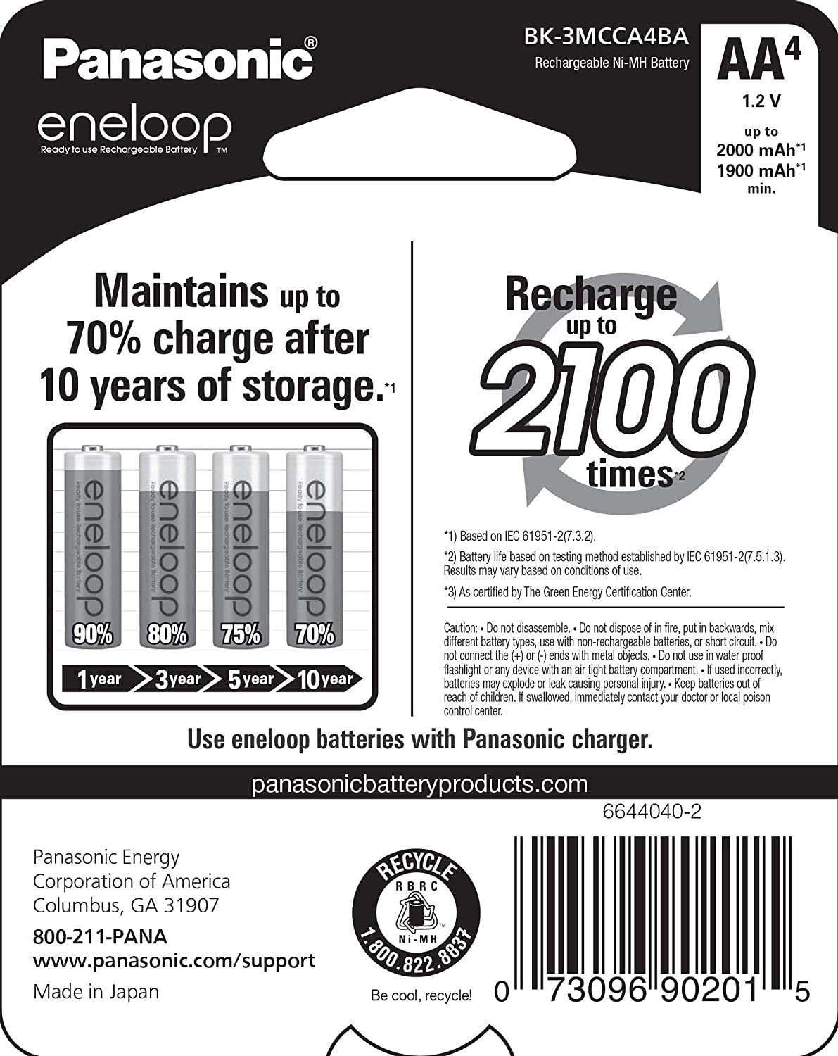 Panasonic eneloop AA Rechargeable Ni-MH Batteries (2000mAh, Pack of 4)