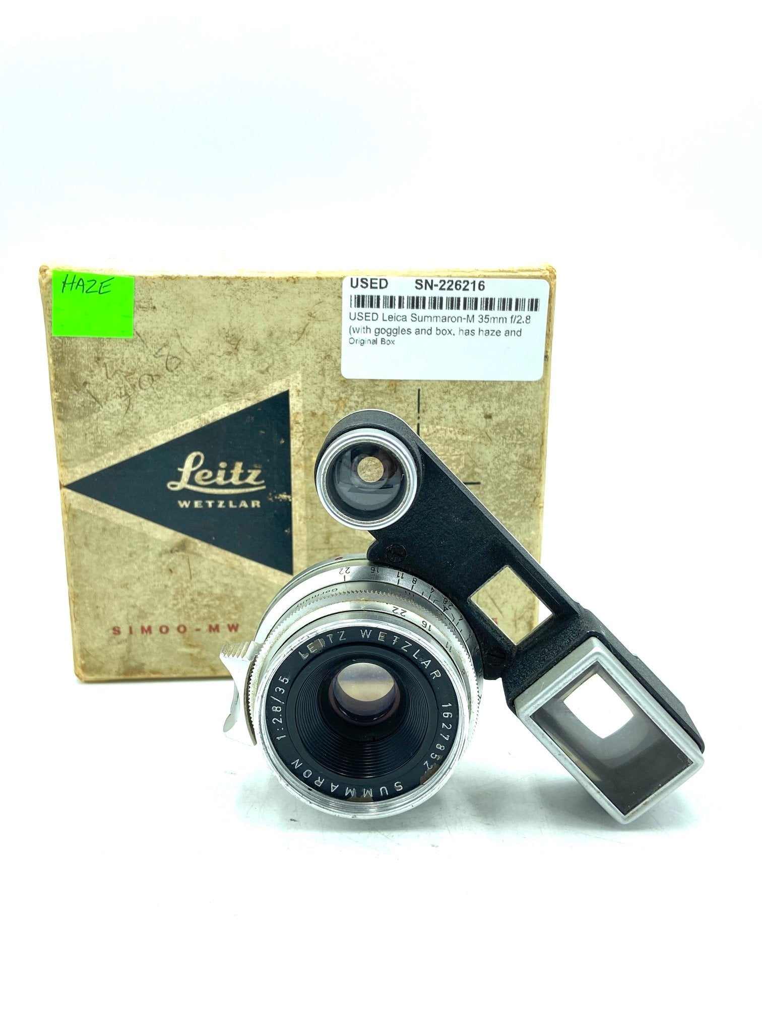 USED Leica Summaron-M 35mm f/2.8 (with goggles and box. has haze and oil on blades)