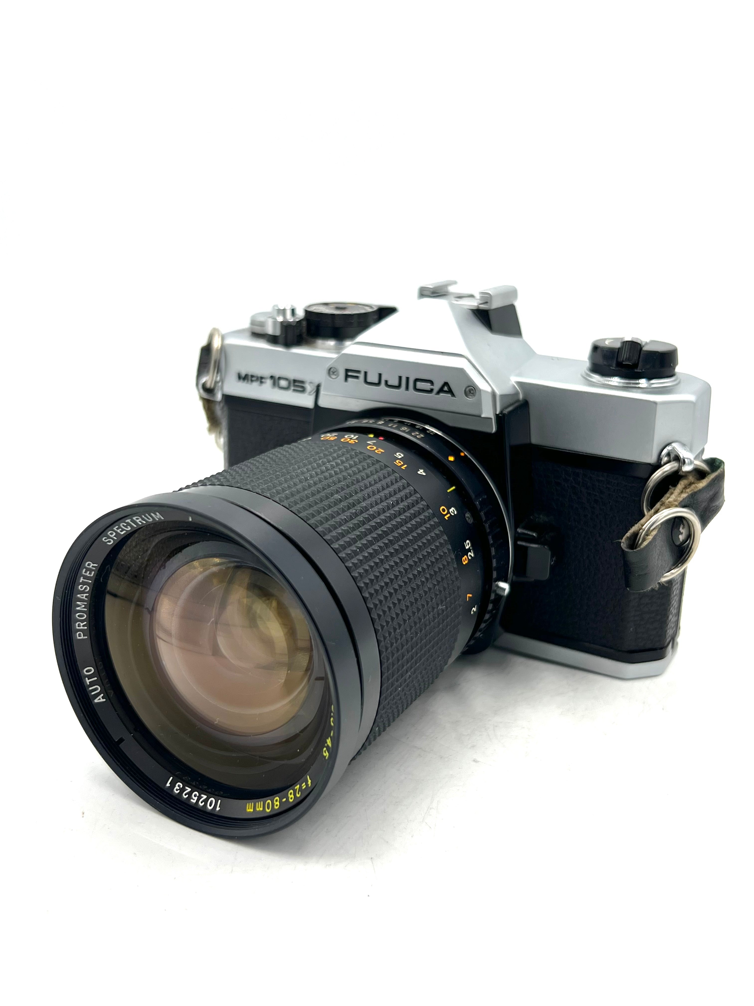 USED Fujica MPF105X Film SLR W/ Promaster 28-80mm 3.5-4.5 Lens