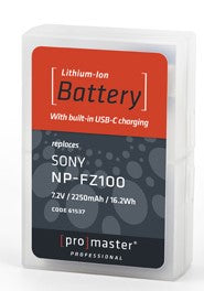 ProMaster 61537 Li-ion Battery for Sony NP-FZ100 with USB-C Charging