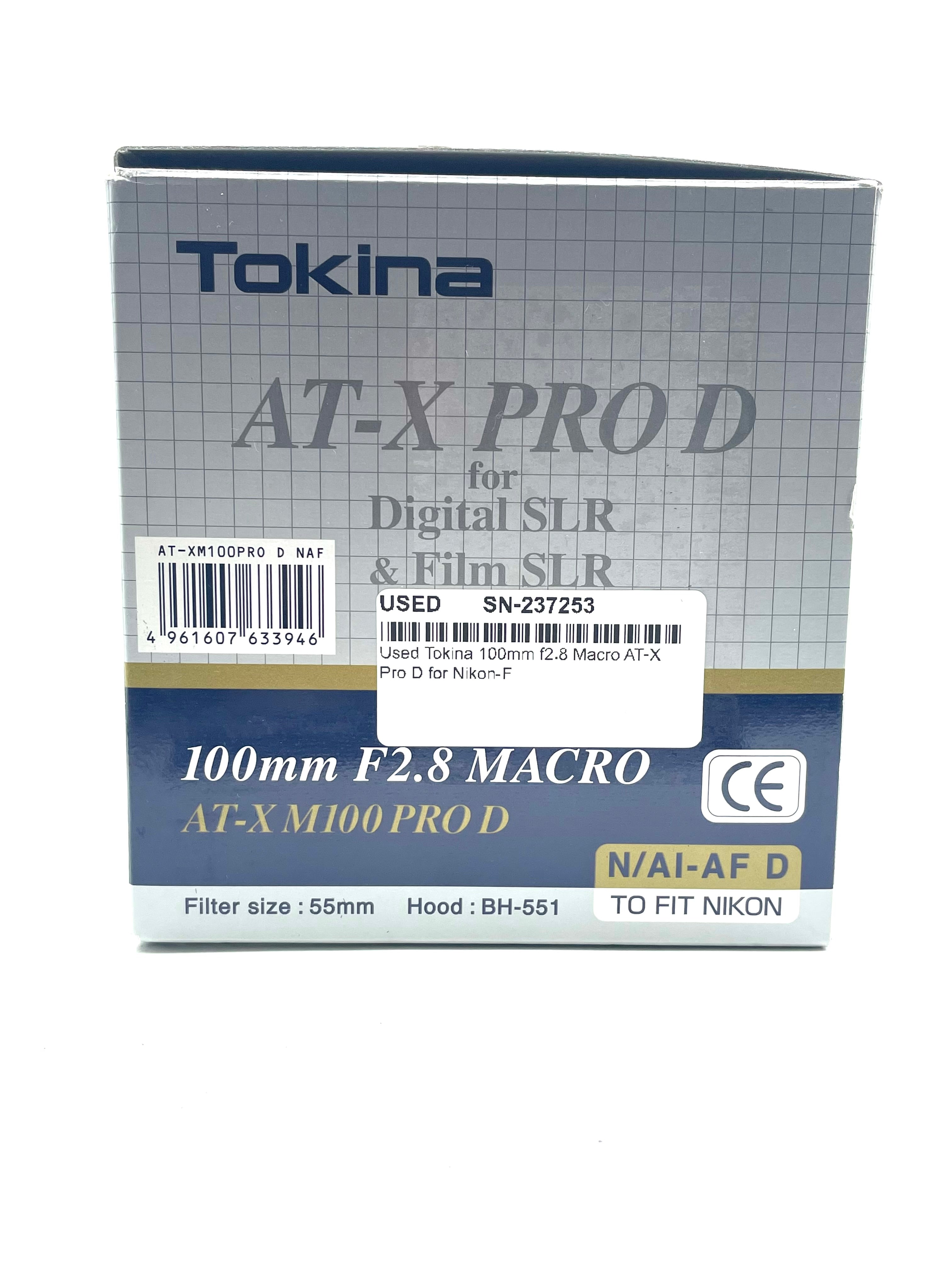 Used Tokina 100mm f2.8 Macro AT-X Pro D for Nikon-F