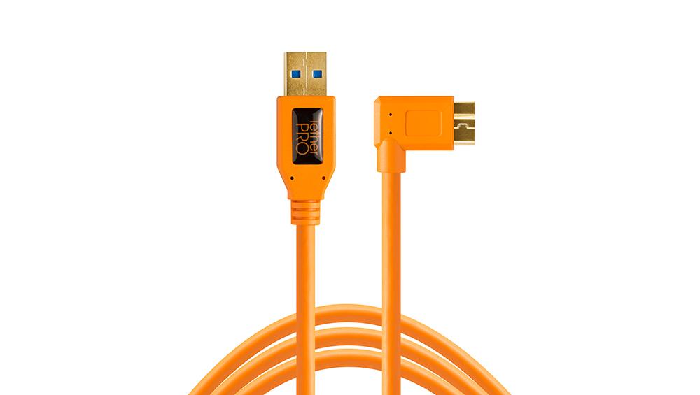 Tether Tools USB 3.0 Type-A Male to  to Micro-USB Right-Angle Male Cable (15', Orange) CU61RT15-ORG