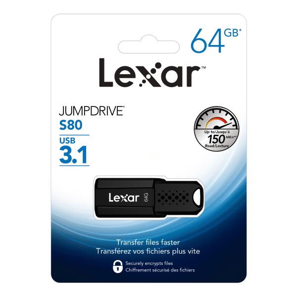 Lexar 64GB JumpDrive S80 USB 3.1 Gen 1 Type-A Flash Drive