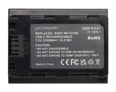 ProMaster 61537 Li-ion Battery for Sony NP-FZ100 with USB-C Charging